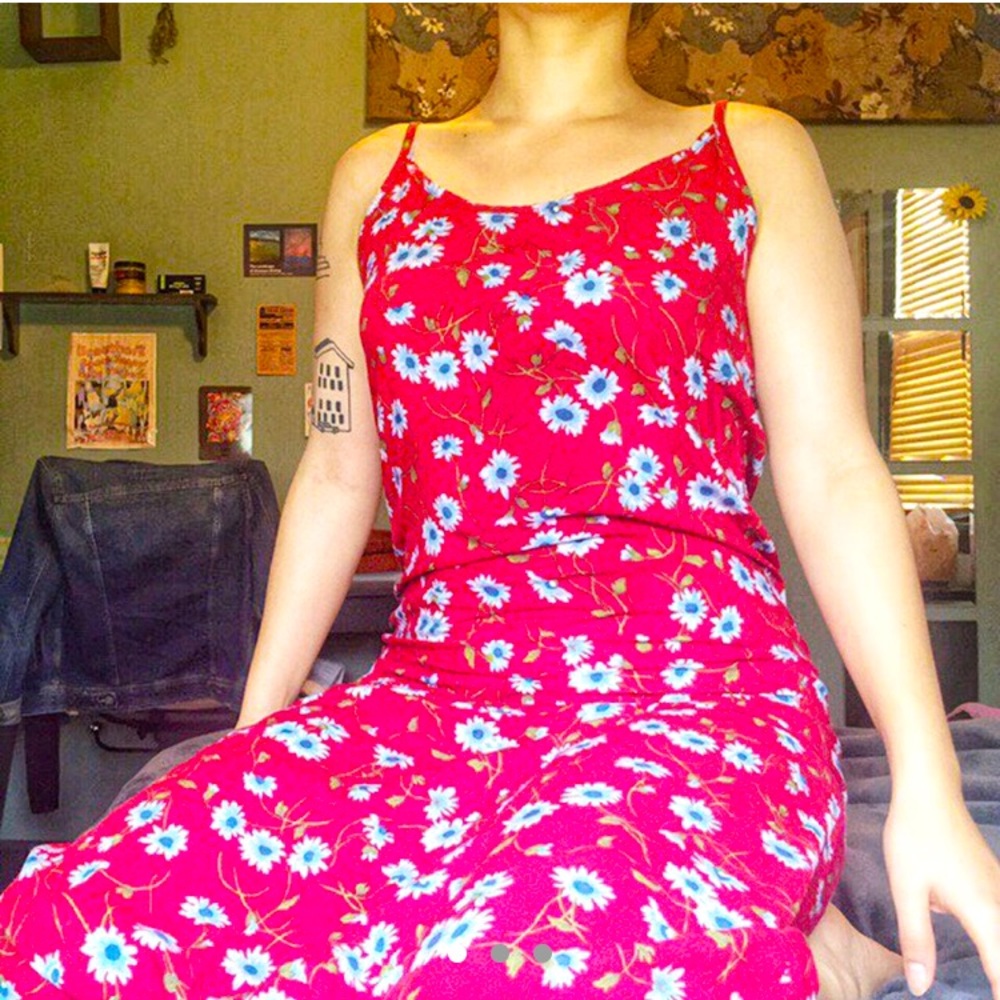 Vintage Red Floral Maxi Dress